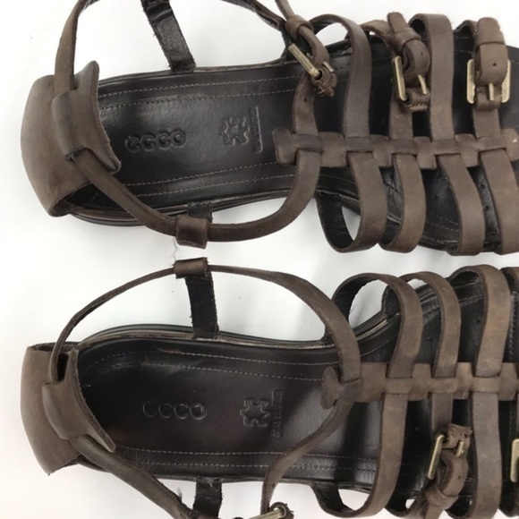 ECCO Flash Gladiator Sandals Brown Leather Flats Size 38 - Picture 4 of 11
